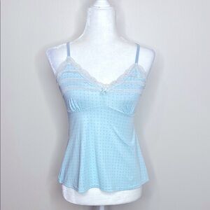Marilyn Monroe Y2K Light Blue polka dot Lace Trim Cami Top